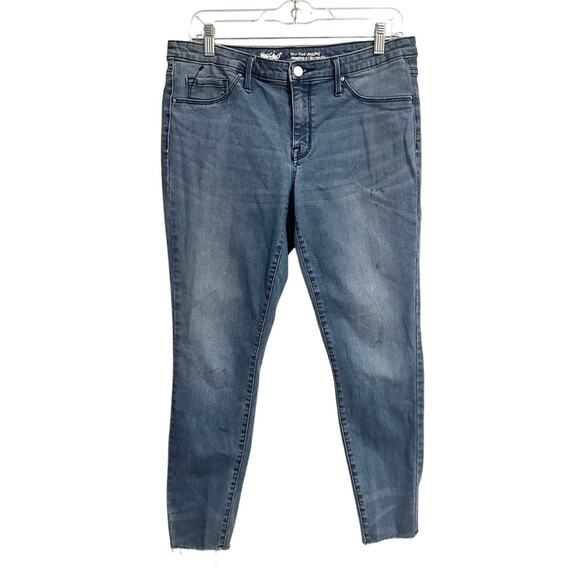 Mossimo Light Wash Paint Splatter Raw Hem Mid Rise Jeans Jeggings Womens 12 - Picture 1 of 7